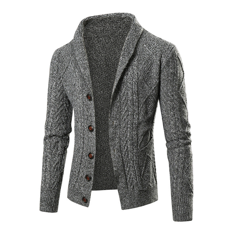 Herren Strickjacke mit modernem Zopfmuster und schickem Schalkragen Echoarchiv