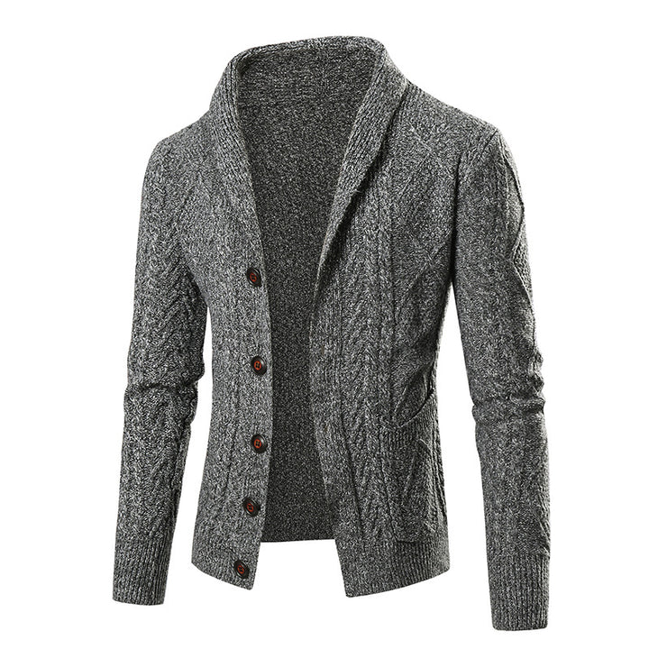 Herren Strickjacke mit modernem Zopfmuster und schickem Schalkragen Echoarchiv