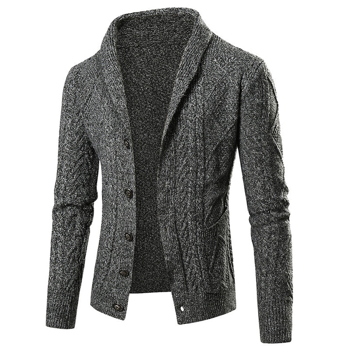 Herren Strickjacke mit modernem Zopfmuster und schickem Schalkragen Echoarchiv