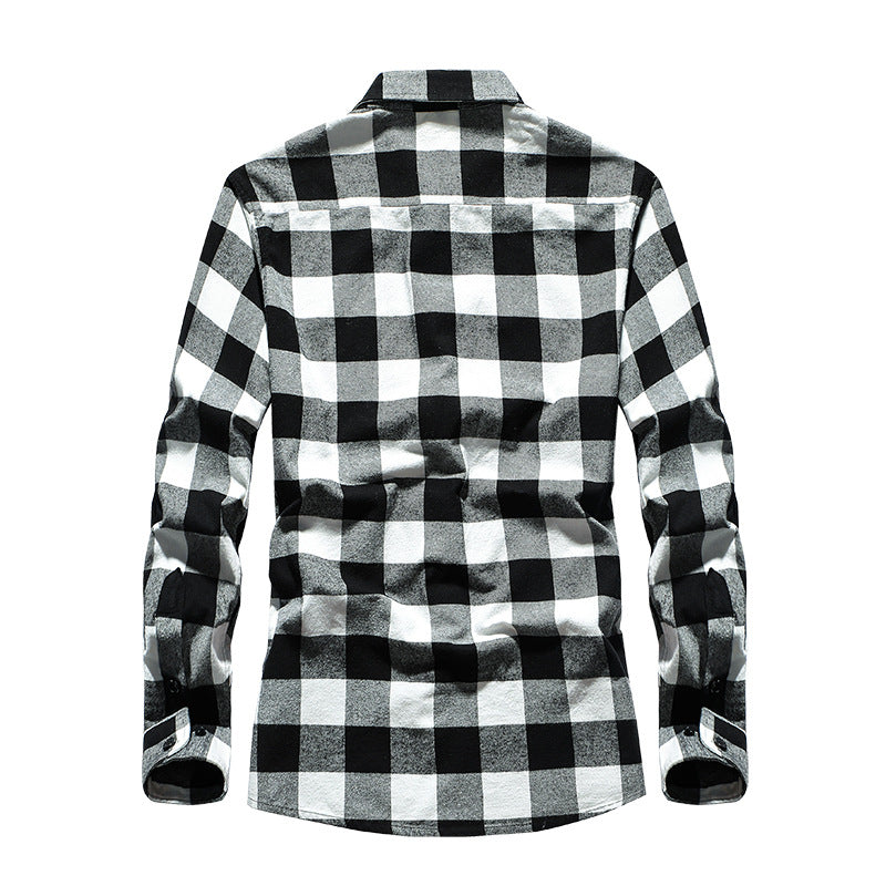 Herren Karo-Flanellhemd Slim Fit mit Stehkragen, thermischer Baumwollmischung und sichtbarer Knopfleiste Echoarchiv
