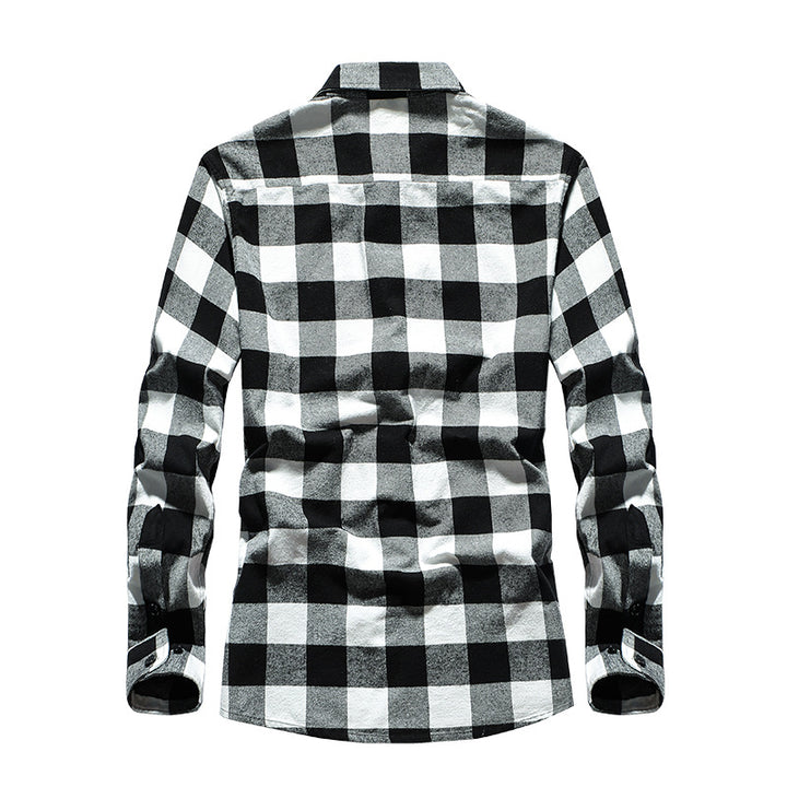 Herren Karo-Flanellhemd Slim Fit mit Stehkragen, thermischer Baumwollmischung und sichtbarer Knopfleiste Echoarchiv