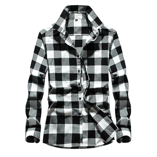 Herren Karo-Flanellhemd Slim Fit mit Stehkragen, thermischer Baumwollmischung und sichtbarer Knopfleiste Echoarchiv