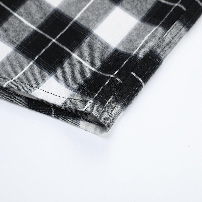 Herren Karo-Flanellhemd Slim Fit mit Stehkragen, thermischer Baumwollmischung und sichtbarer Knopfleiste Echoarchiv