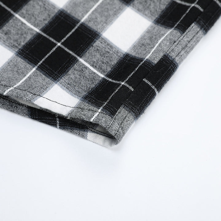 Herren Karo-Flanellhemd Slim Fit mit Stehkragen, thermischer Baumwollmischung und sichtbarer Knopfleiste Echoarchiv