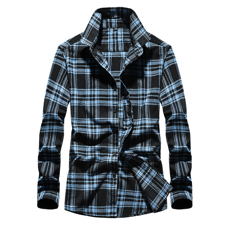 Herren Karo-Flanellhemd Slim Fit mit Stehkragen, thermischer Baumwollmischung und sichtbarer Knopfleiste Echoarchiv