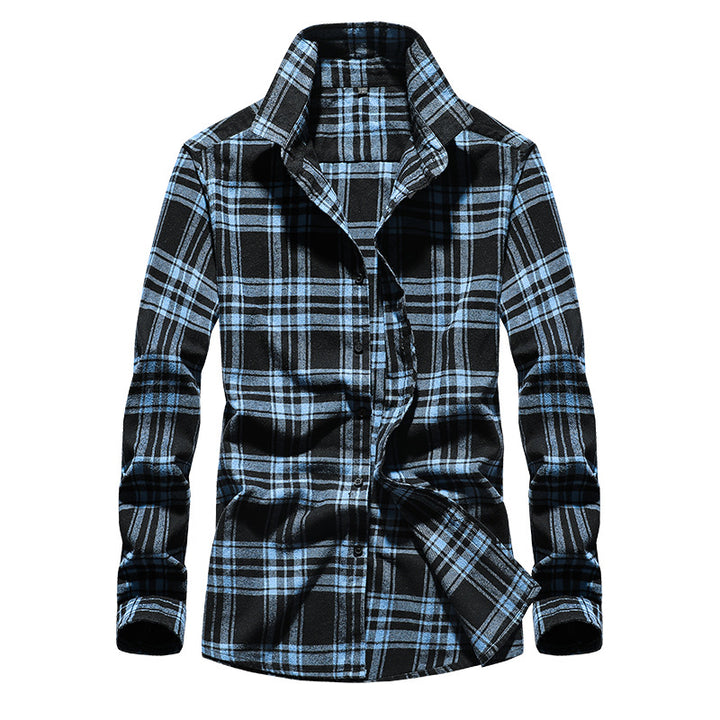 Herren Karo-Flanellhemd Slim Fit mit Stehkragen, thermischer Baumwollmischung und sichtbarer Knopfleiste Echoarchiv