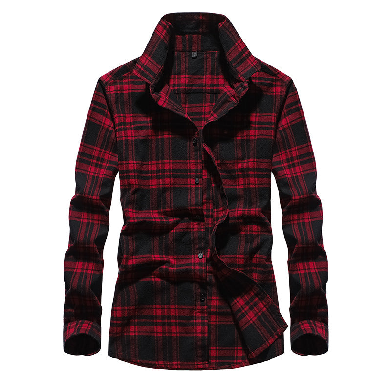 Herren Karo-Flanellhemd Slim Fit mit Stehkragen, thermischer Baumwollmischung und sichtbarer Knopfleiste Echoarchiv