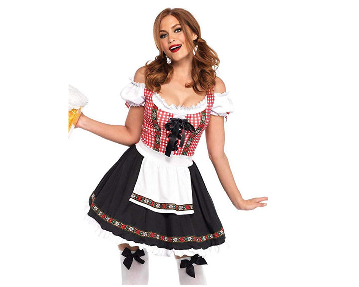 Damen  traditionelles bayerisches Dirndl mit geschnürtem Mieder, kurzer Rocklänge und Schürze Echo Archiv