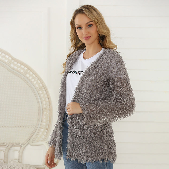 Damen Flauschiger Shaggy-Cardigan mit offener Front & lockerer Passform – Veloura
