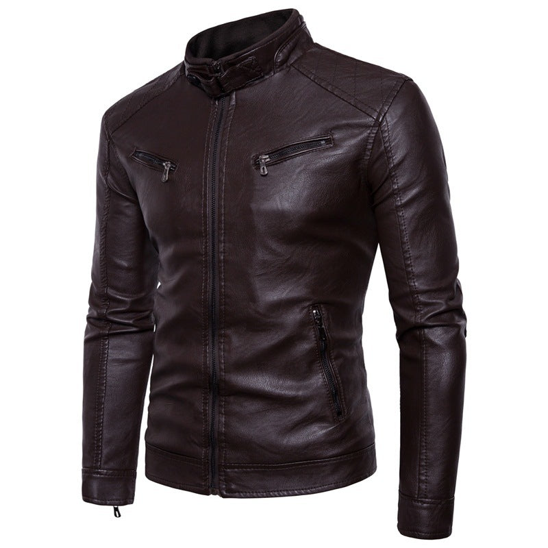 Herren elegante Kunstlederjacke mit modernen Reißverschlusstaschen Echoarchiv