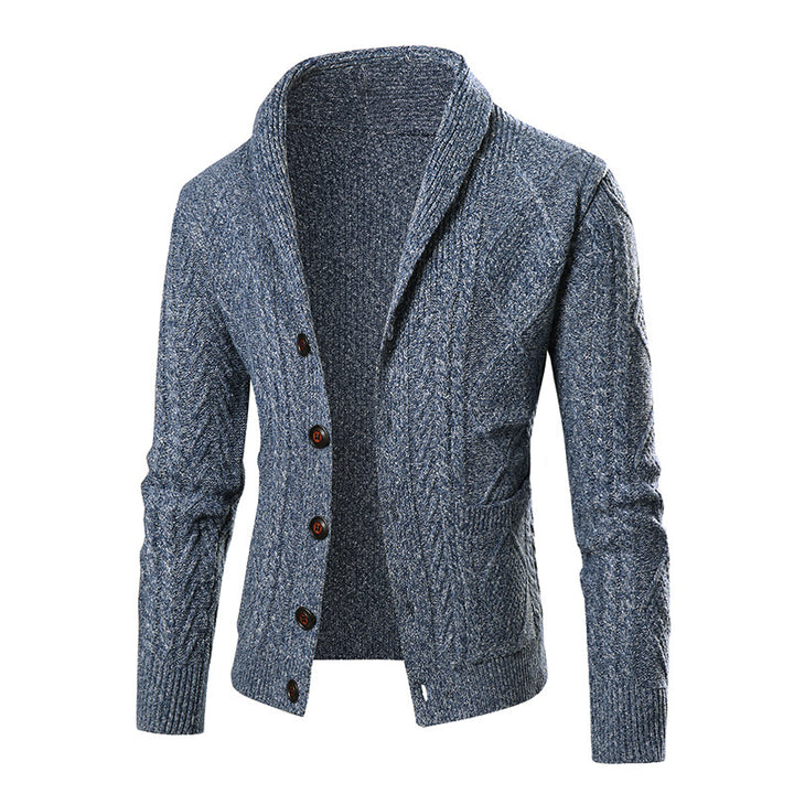 Herren Strickjacke mit modernem Zopfmuster und schickem Schalkragen Echoarchiv