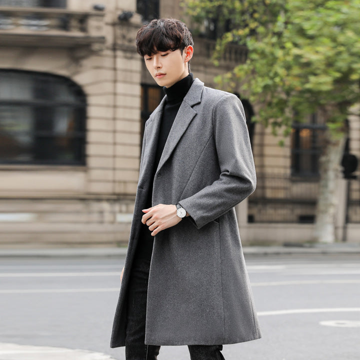 Herren Einreihiger Wollmix-Longcoat mit schmalem Revers und minimalistischer Silhouette Echoarchiv