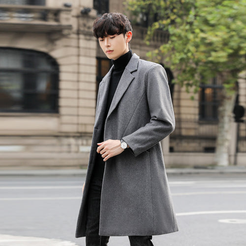 Herren Einreihiger Wollmix-Longcoat mit schmalem Revers und minimalistischer Silhouette Echoarchiv