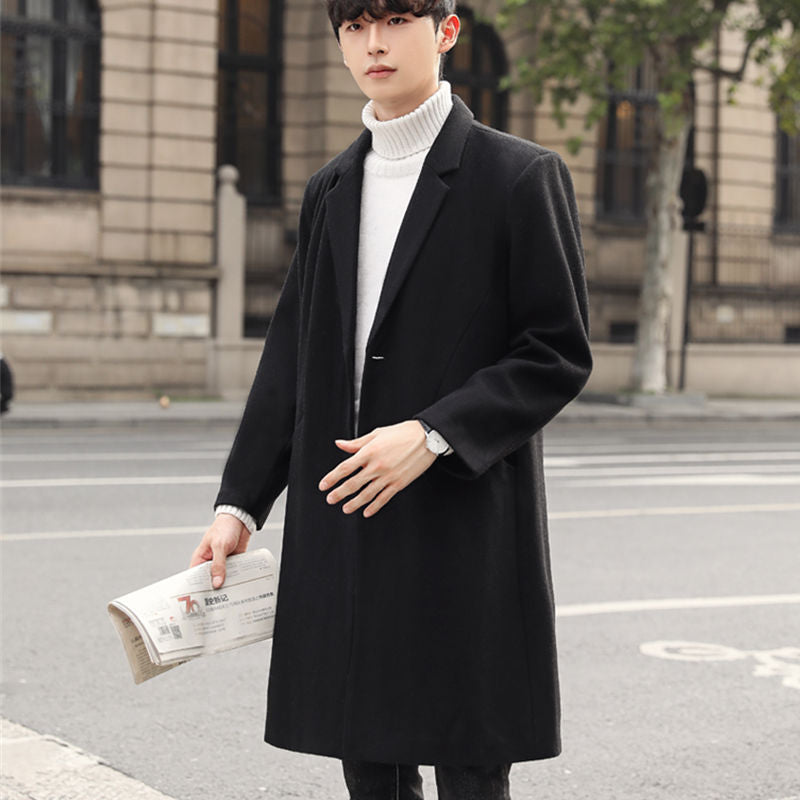 Herren Einreihiger Wollmix-Longcoat mit schmalem Revers und minimalistischer Silhouette Echoarchiv