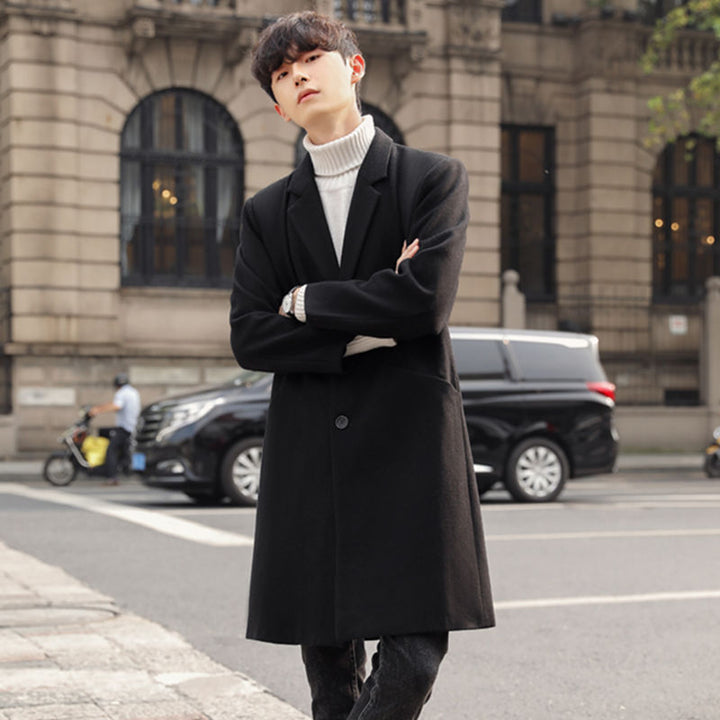 Herren Eleganter Longcoat aus Wollmix mit verdeckter Knopfleiste und Rückenschlitz Echoarchiv