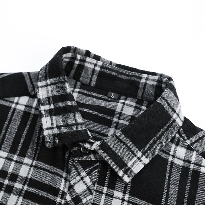 Herren Karo-Flanellhemd Slim Fit mit Stehkragen, thermischer Baumwollmischung und sichtbarer Knopfleiste Echoarchiv
