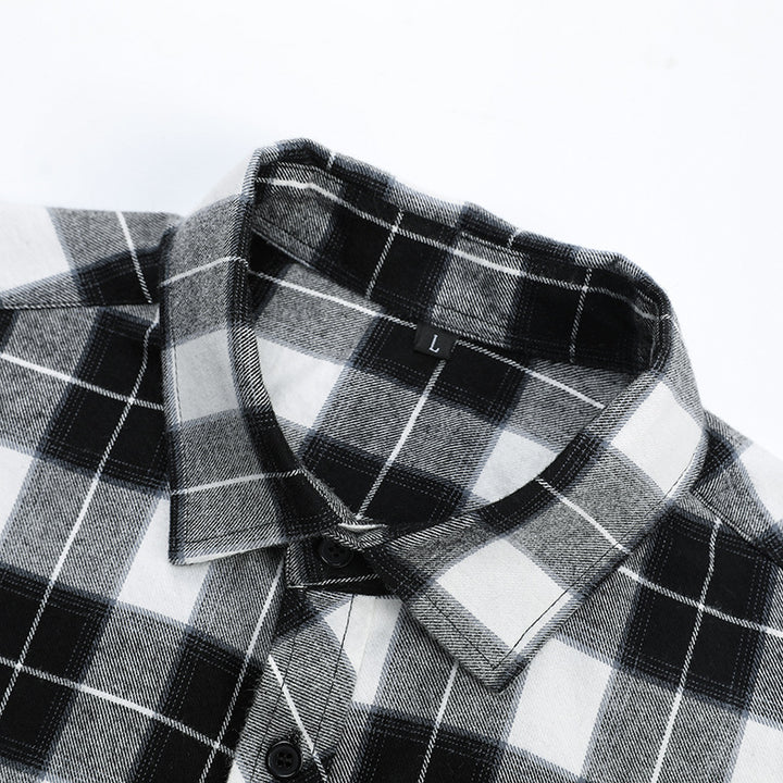 Herren Karo-Flanellhemd Slim Fit mit Stehkragen, thermischer Baumwollmischung und sichtbarer Knopfleiste Echoarchiv