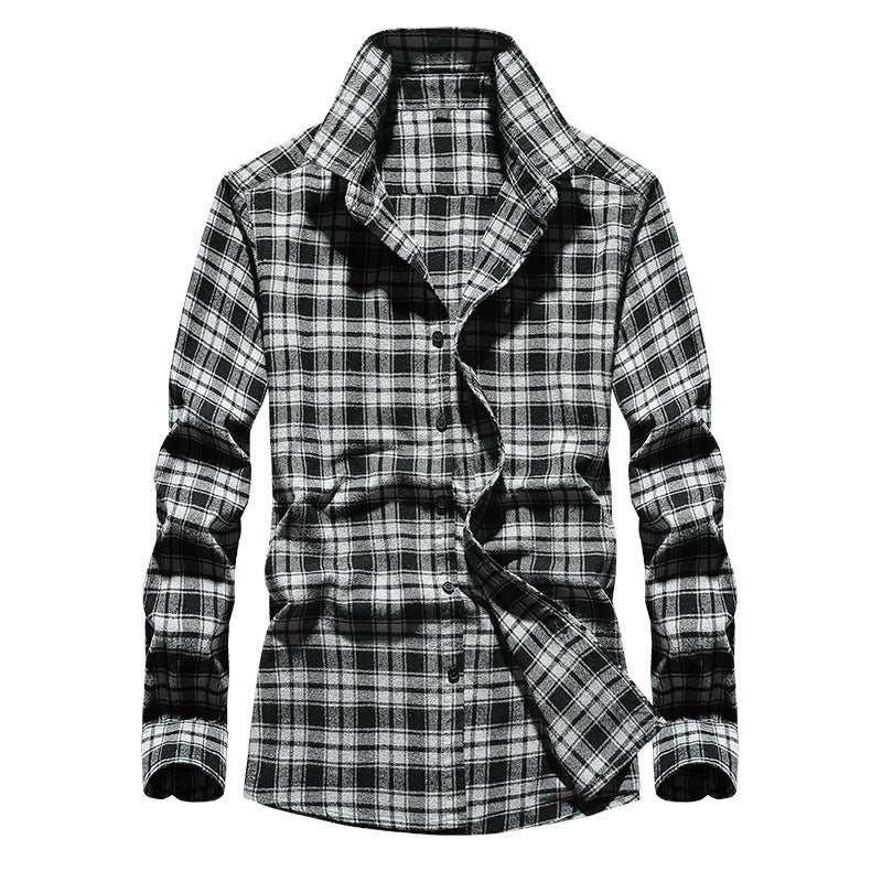 Herren Karo-Flanellhemd Slim Fit mit Stehkragen, thermischer Baumwollmischung und sichtbarer Knopfleiste Echoarchiv