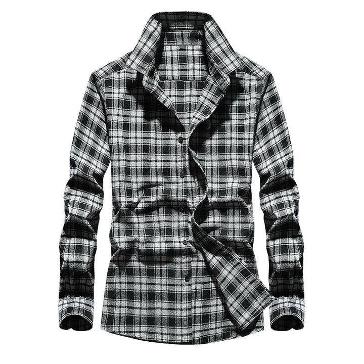 Herren Karo-Flanellhemd Slim Fit mit Stehkragen, thermischer Baumwollmischung und sichtbarer Knopfleiste Echoarchiv