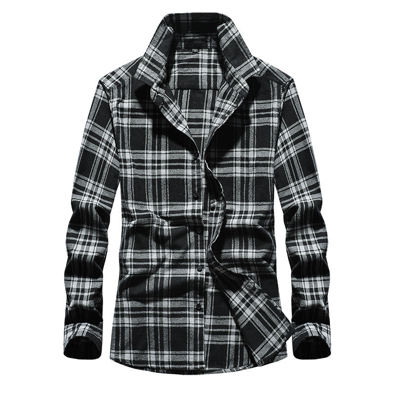 Herren Karo-Flanellhemd Slim Fit mit Stehkragen, thermischer Baumwollmischung und sichtbarer Knopfleiste Echoarchiv