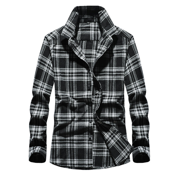 Herren Karo-Flanellhemd Slim Fit mit Stehkragen, thermischer Baumwollmischung und sichtbarer Knopfleiste Echoarchiv