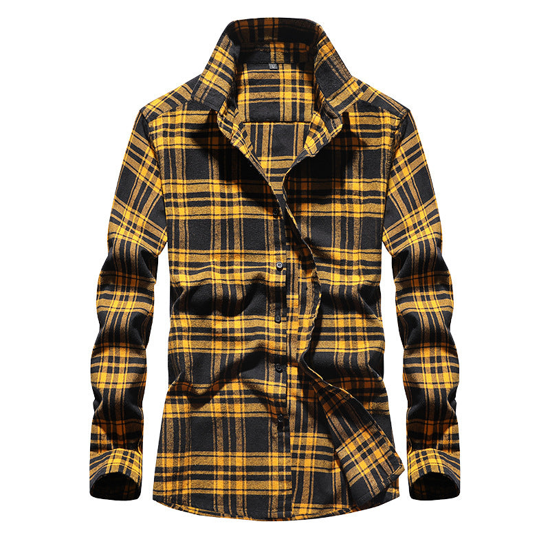 Herren Karo-Flanellhemd Slim Fit mit Stehkragen, thermischer Baumwollmischung und sichtbarer Knopfleiste Echoarchiv