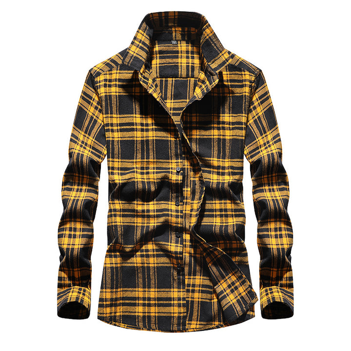 Herren Karo-Flanellhemd Slim Fit mit Stehkragen, thermischer Baumwollmischung und sichtbarer Knopfleiste Echoarchiv
