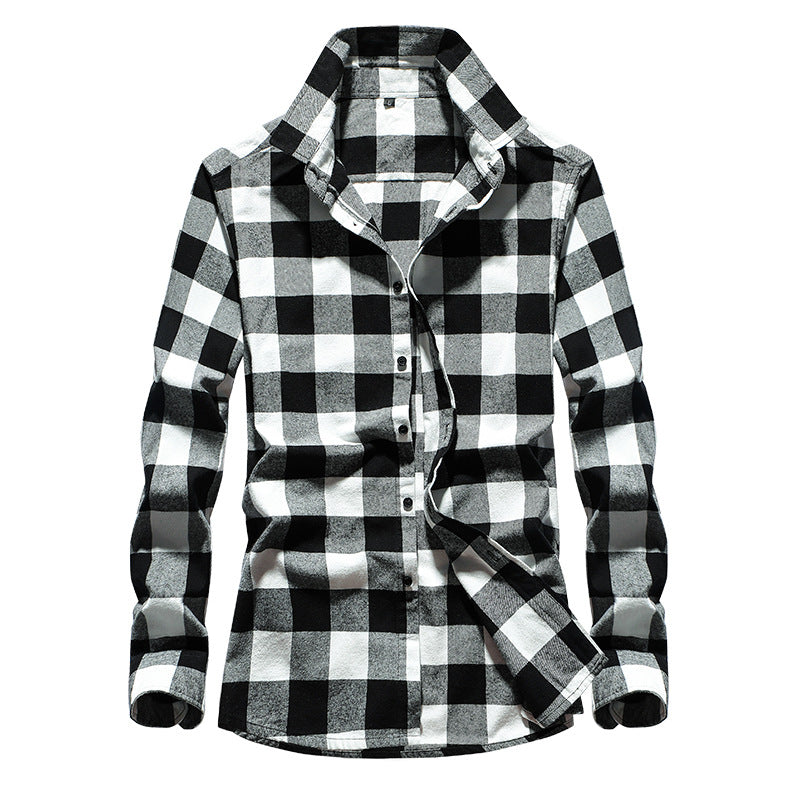 Herren Karo-Flanellhemd Slim Fit mit Stehkragen, thermischer Baumwollmischung und sichtbarer Knopfleiste Echoarchiv
