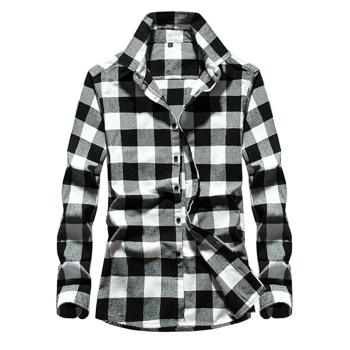 Herren Karo-Flanellhemd Slim Fit mit Stehkragen, thermischer Baumwollmischung und sichtbarer Knopfleiste Echoarchiv