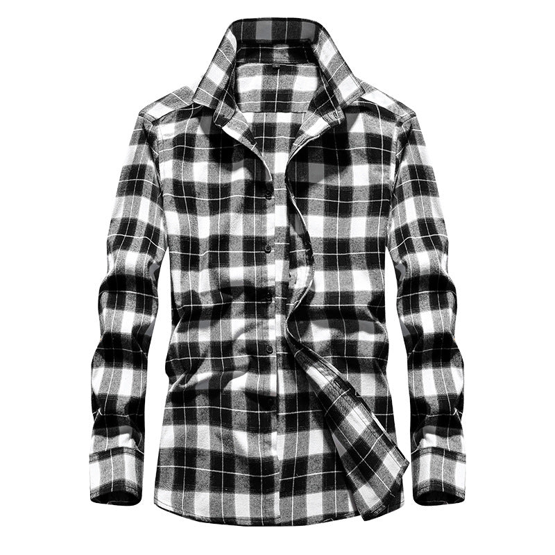 Herren Karo-Flanellhemd Slim Fit mit Stehkragen, thermischer Baumwollmischung und sichtbarer Knopfleiste Echoarchiv