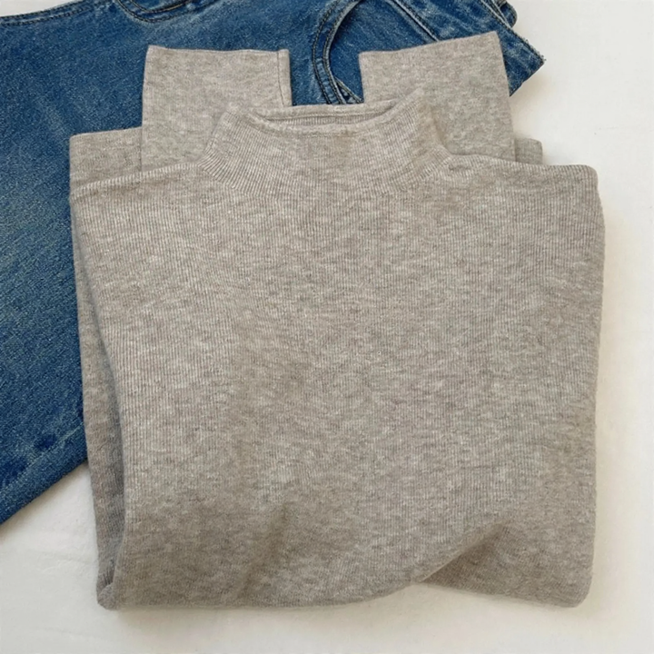 Damen-Strickpullover mit Stehkragen, einfarbig