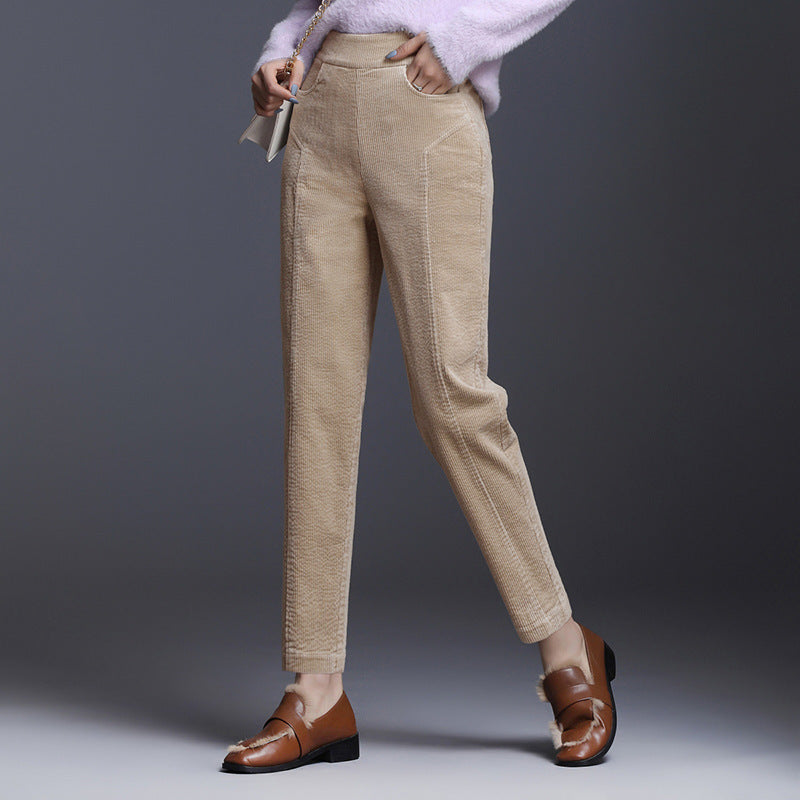 Damen-Cordhose, verkürzt, hoher Bund
