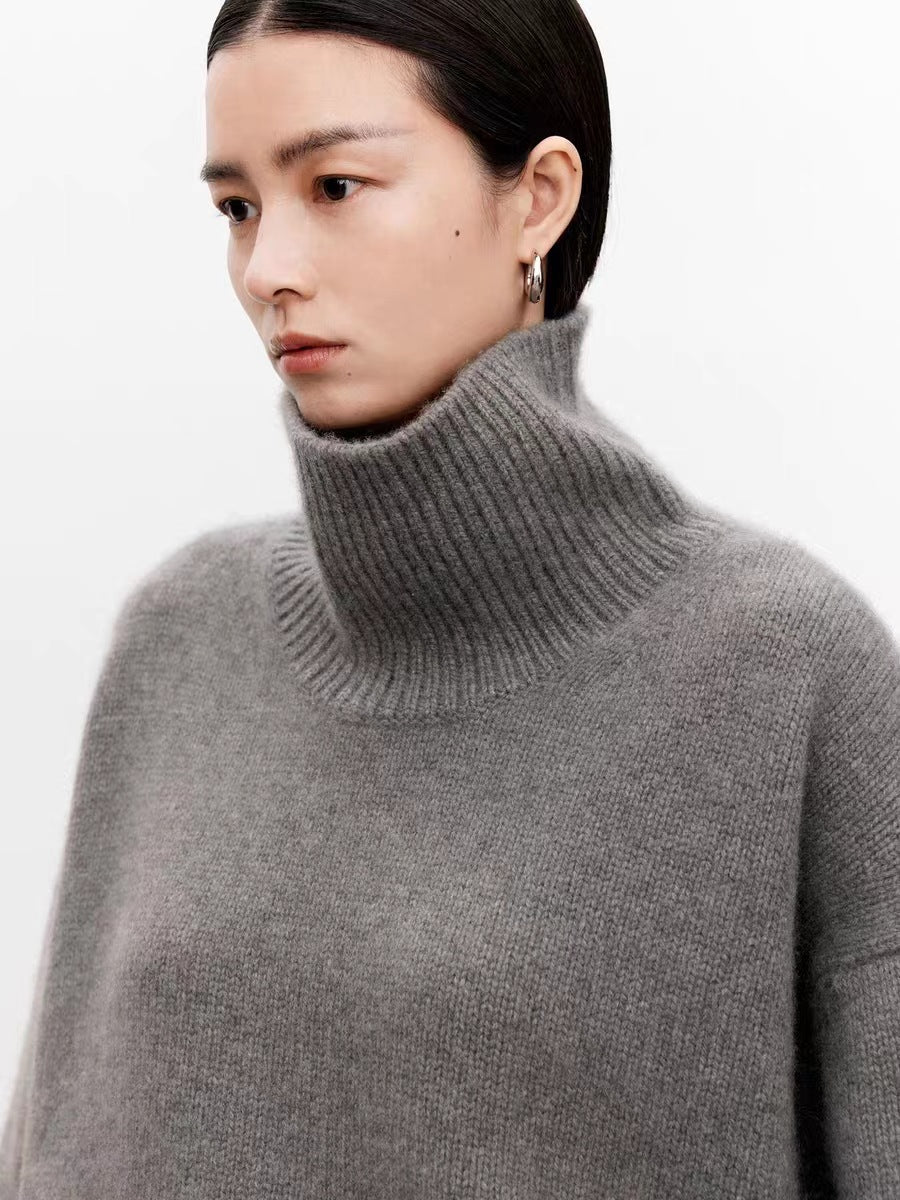 Damen-Wollpullover, hoher Kragen, lockere Passform, Winter