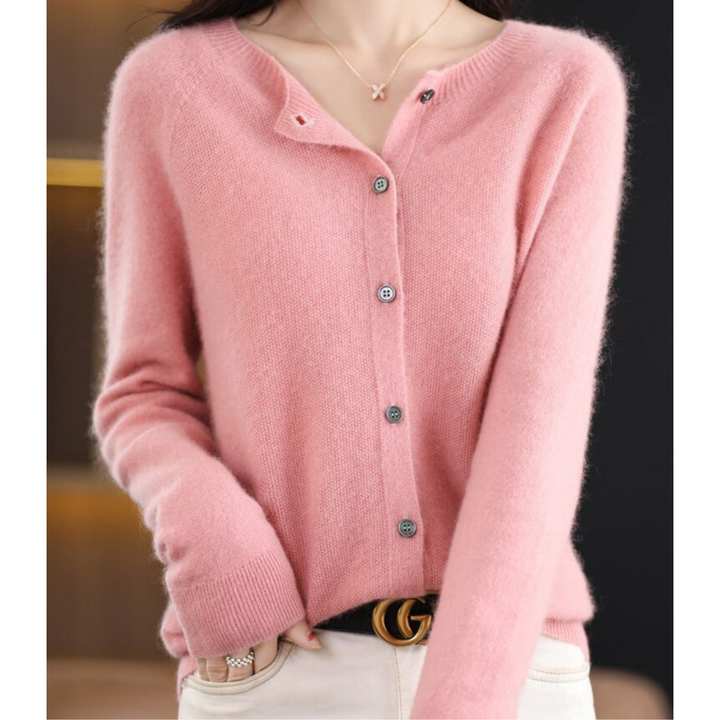 Echoarchiv | Merinowolle Damen O-Ausschnitt gestrickte Strickjacke Pullover