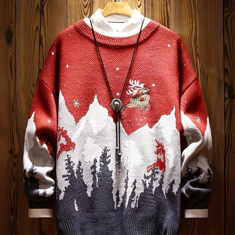 Gefütterter Strickpullover mit weihnachtlichem Motiv