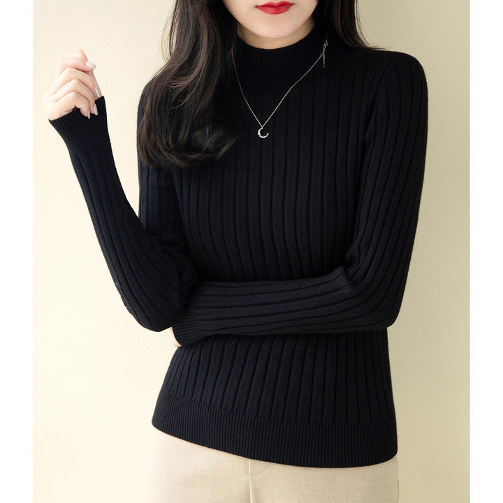 Damen-Strickpullover mit halbem Stehkragen, figurbetont