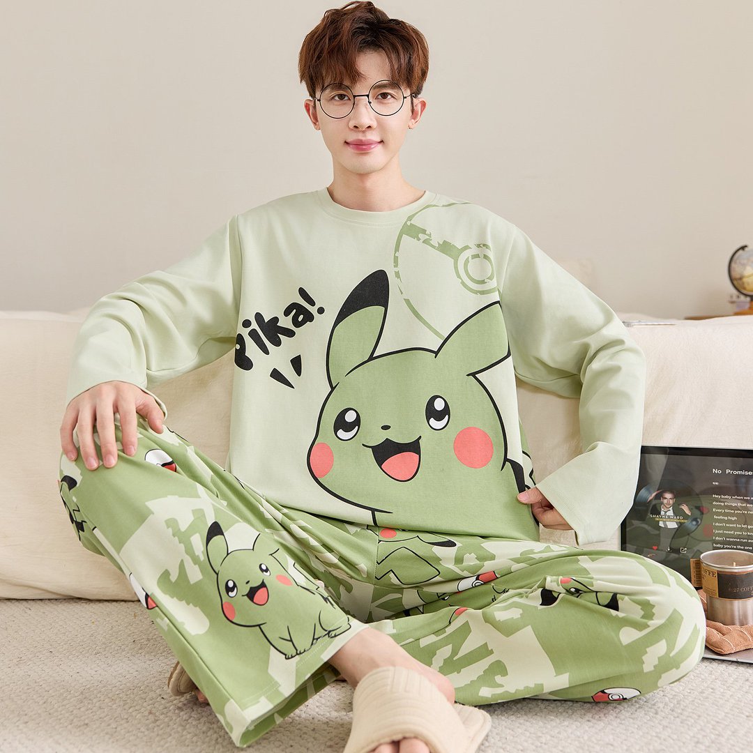 Herren-Pyjama-Set, Baumwolle, Langarm, große Größen