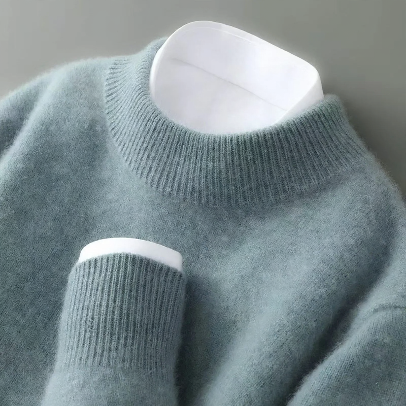 Herren Pullover, Stehkragen, 100% Wolle, weich