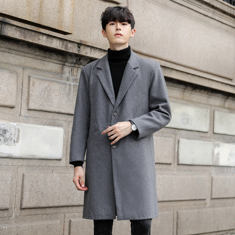 Herren Einreihiger Wollmix-Longcoat mit schmalem Revers und minimalistischer Silhouette Echoarchiv