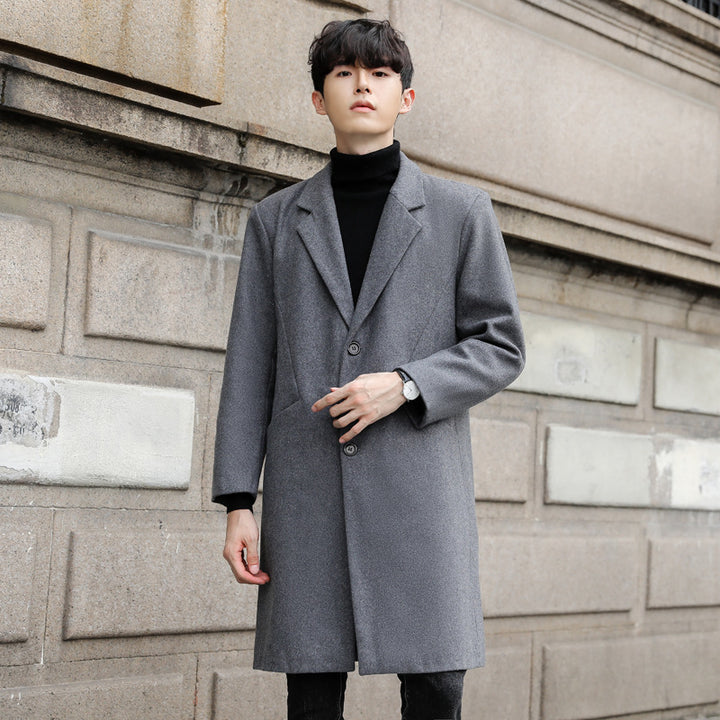 Herren Einreihiger Wollmix-Longcoat mit schmalem Revers und minimalistischer Silhouette Echoarchiv