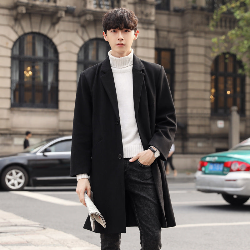 Herren Einreihiger Wollmix-Longcoat mit schmalem Revers und minimalistischer Silhouette Echoarchiv