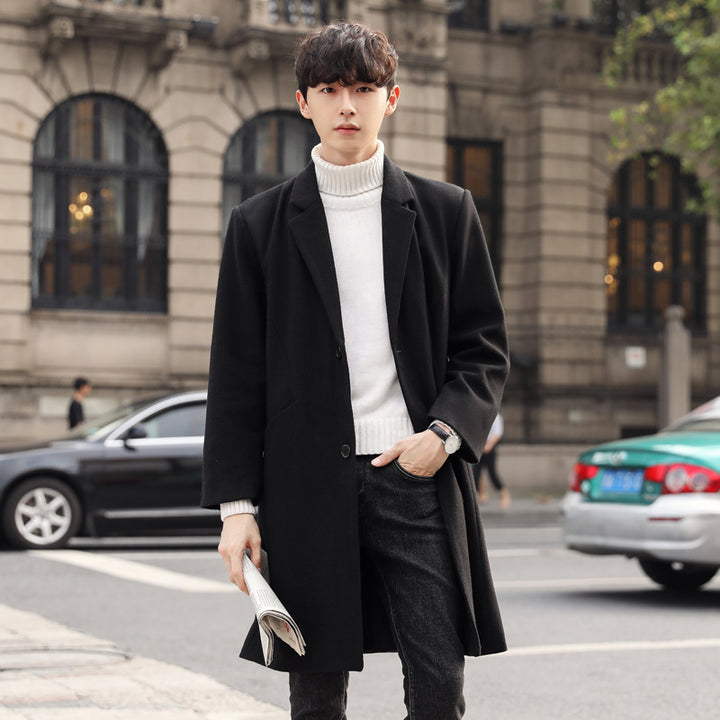Herren Einreihiger Wollmix-Longcoat mit schmalem Revers und minimalistischer Silhouette Echoarchiv
