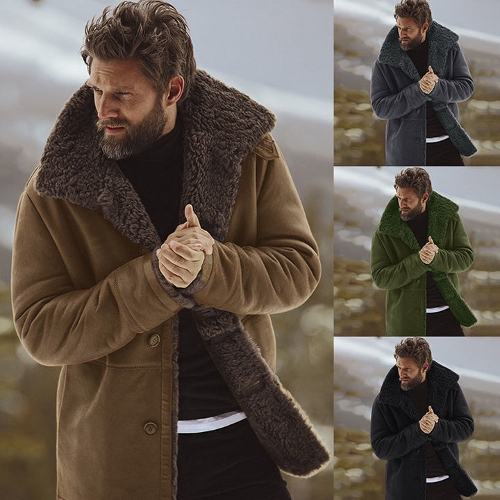 Herren Fleecejacke mit weichem Fellkragen und praktischen Taschen Echoarchiv