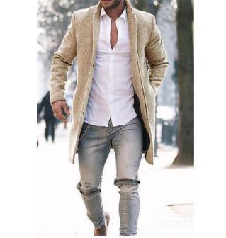 Herren eleganter Langmantel im minimalistischen Design mit praktischen Taschen Echoarchiv
