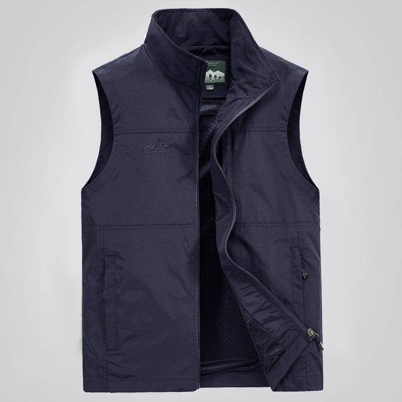 Herren Leichte winddichte Outdoor-Weste mit Stehkragen, Mesh-Futter & Reißverschlusstaschen Echoarchiv