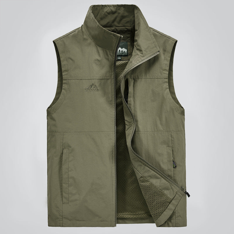 Herren Leichte winddichte Outdoor-Weste mit Stehkragen, Mesh-Futter & Reißverschlusstaschen Echoarchiv