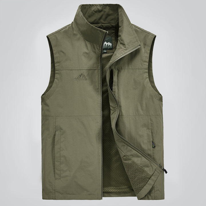 Herren Leichte winddichte Outdoor-Weste mit Stehkragen, Mesh-Futter & Reißverschlusstaschen Echoarchiv