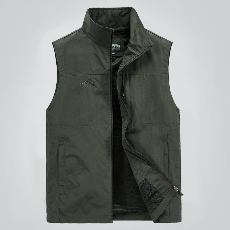 Herren Leichte winddichte Outdoor-Weste mit Stehkragen, Mesh-Futter & Reißverschlusstaschen Echoarchiv