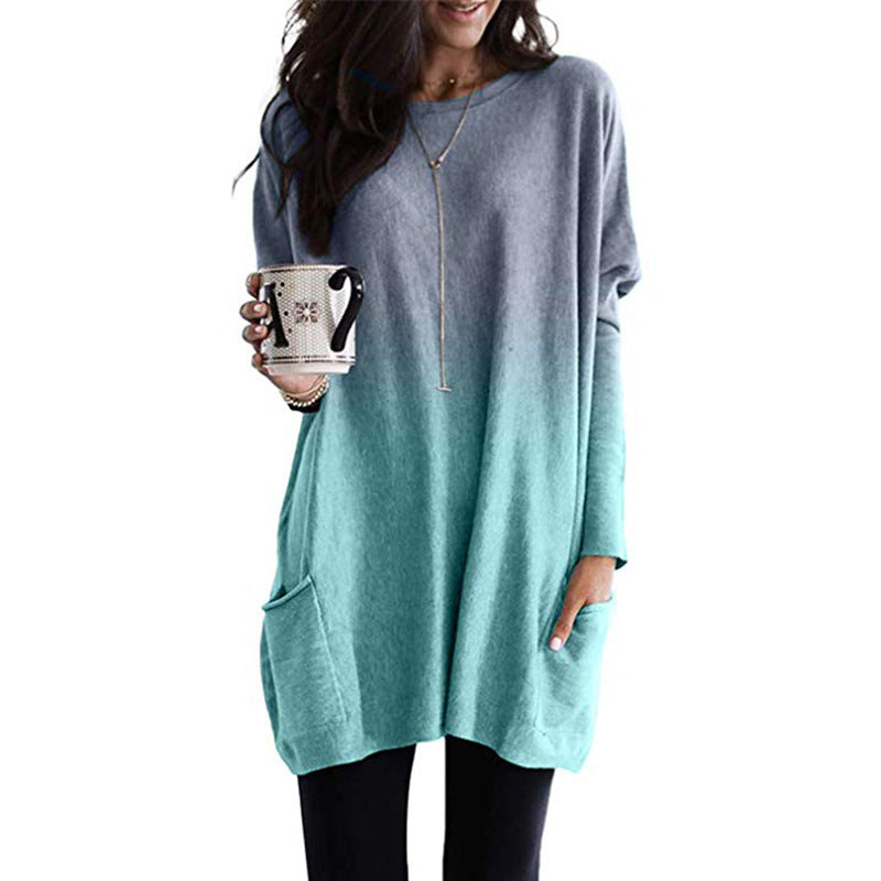 Damen Übergröße Stricktunika mit Ombre-Effekt und Patttaschen – Mavelle