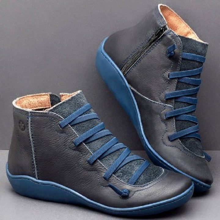 Damen nan knöchelhohe Leder-Stiefelette mit seitlichem Reißverschluss, elastischer Schnürung und gepolstertem Fußbett Echo Archiv